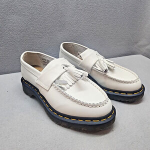 DOC MARTEN ADRIAN YELLOW STITCH WHITE LEATHER TASSEL LOAFERS SIZE M 5 W 6 NWOB‎